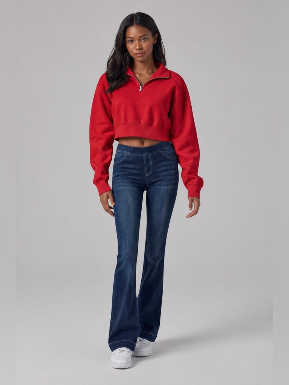 Blue Dark Wash Pull On Flare Ultra Stretchy Denim Jegging Long Jeans